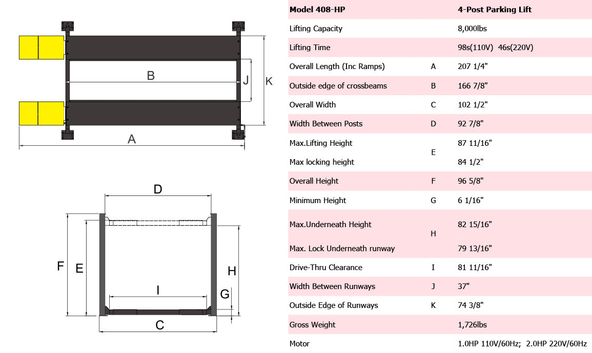 AMGO 408-HP 8,000lb Four Post Lift