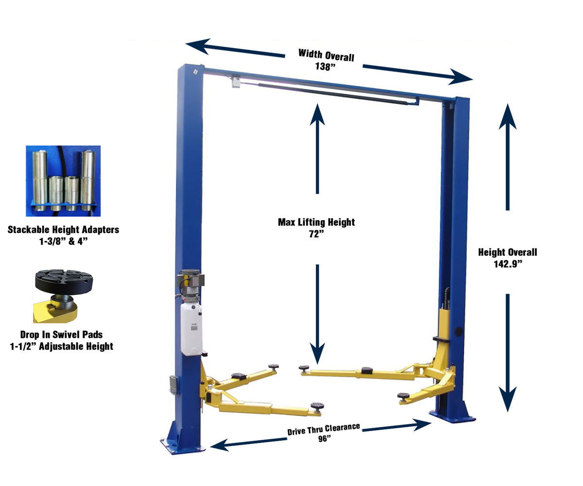 Tuxedo TP9KACX 9,000lb Clear Floor Two Post Lift - Asymmetric