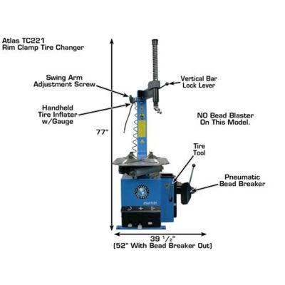 Atlas TC289LH Extra Large Rim-Clamp Tire Changer with Left Hand Assist Arm