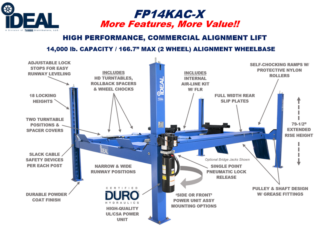 iDEAL FP14KAC-X 14,000lb Alignment Four Post Lift