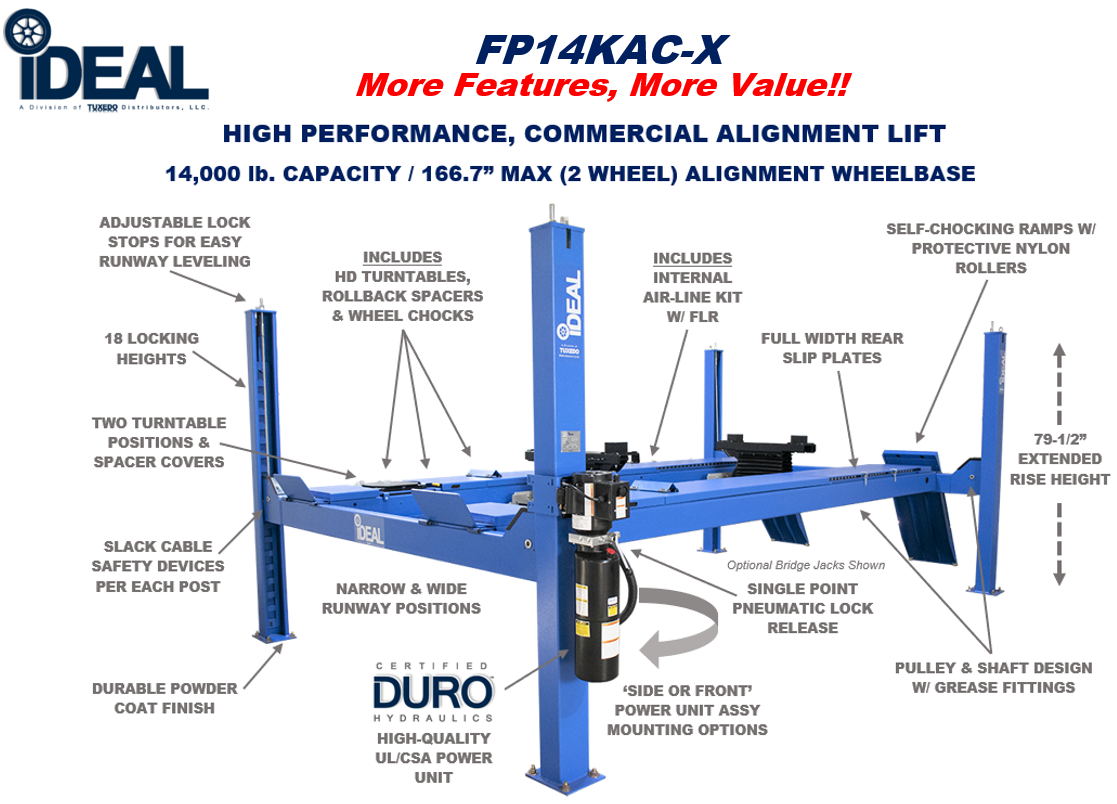 iDEAL FP14KAC-X 14,000lb Alignment Four Post Lift